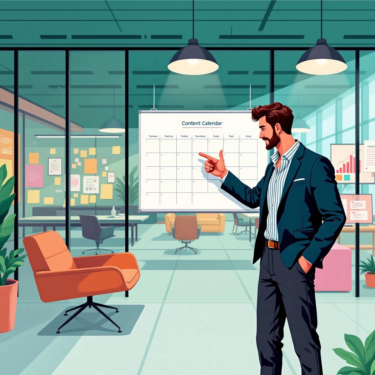 a content marketing manager leading a team and managing a content calendar