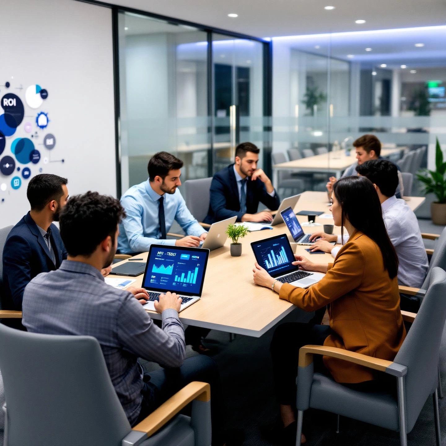 business professionals analyzing the benefits and roi of b2b content marketing