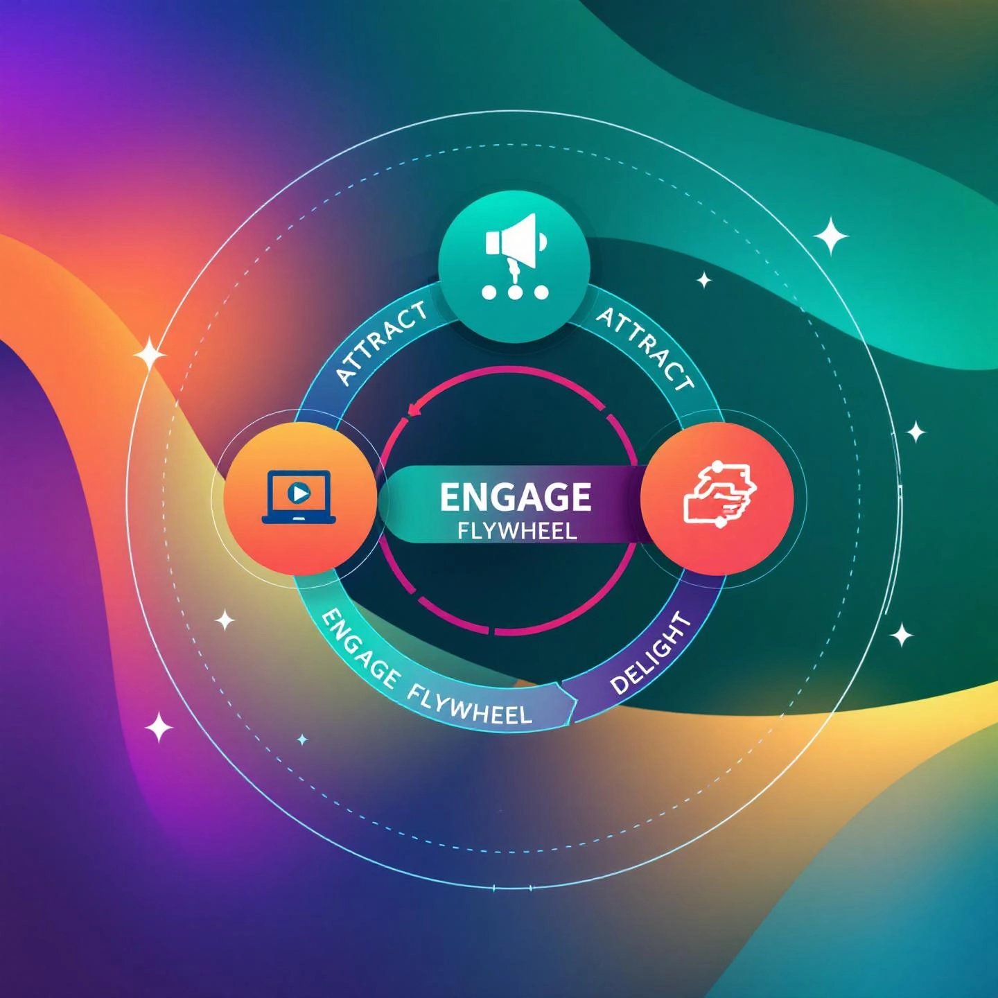 content flywheel model illustrating saas growth stages