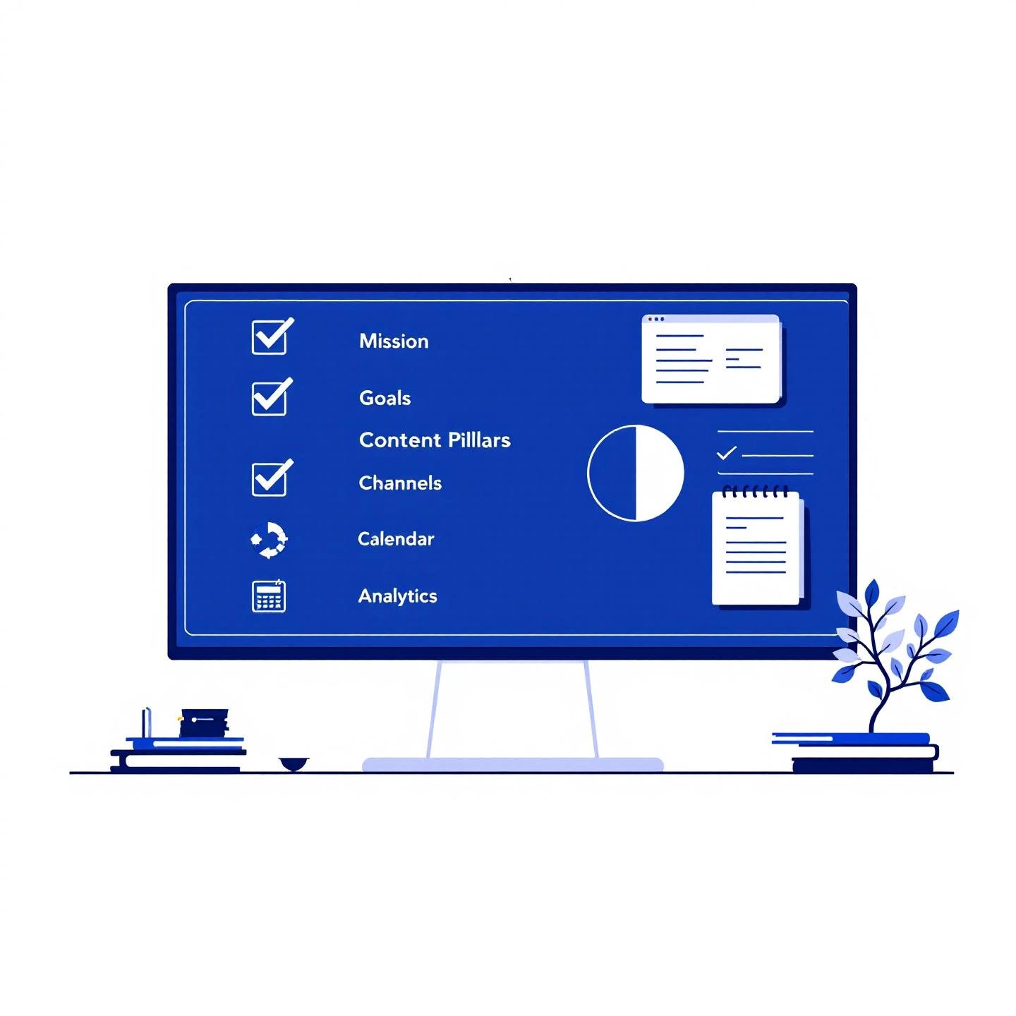 core components of a professional content marketing plan visualized as a strategic blueprint