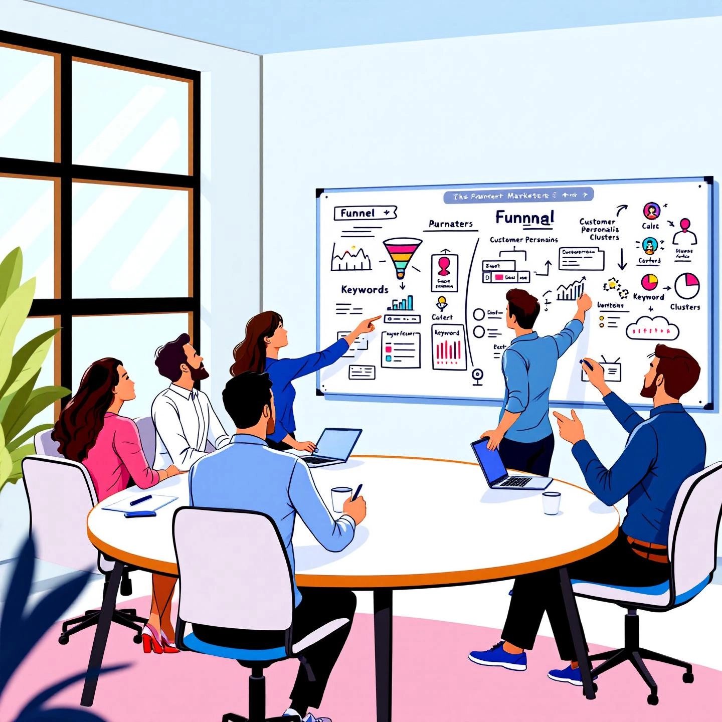 marketers planning a saas content strategy with funnels and personas