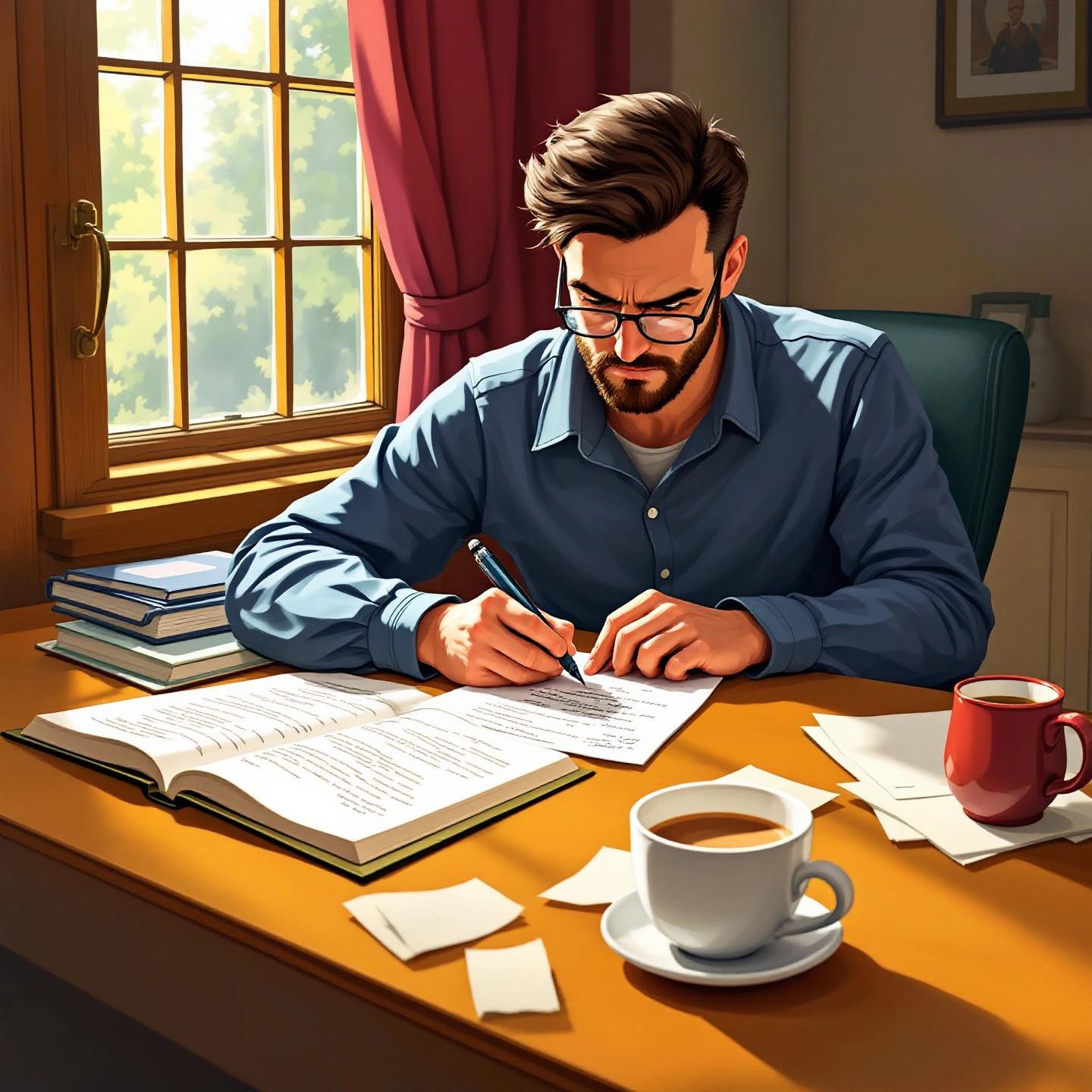 a writer manually expanding a paragraph with detailed notes and examples