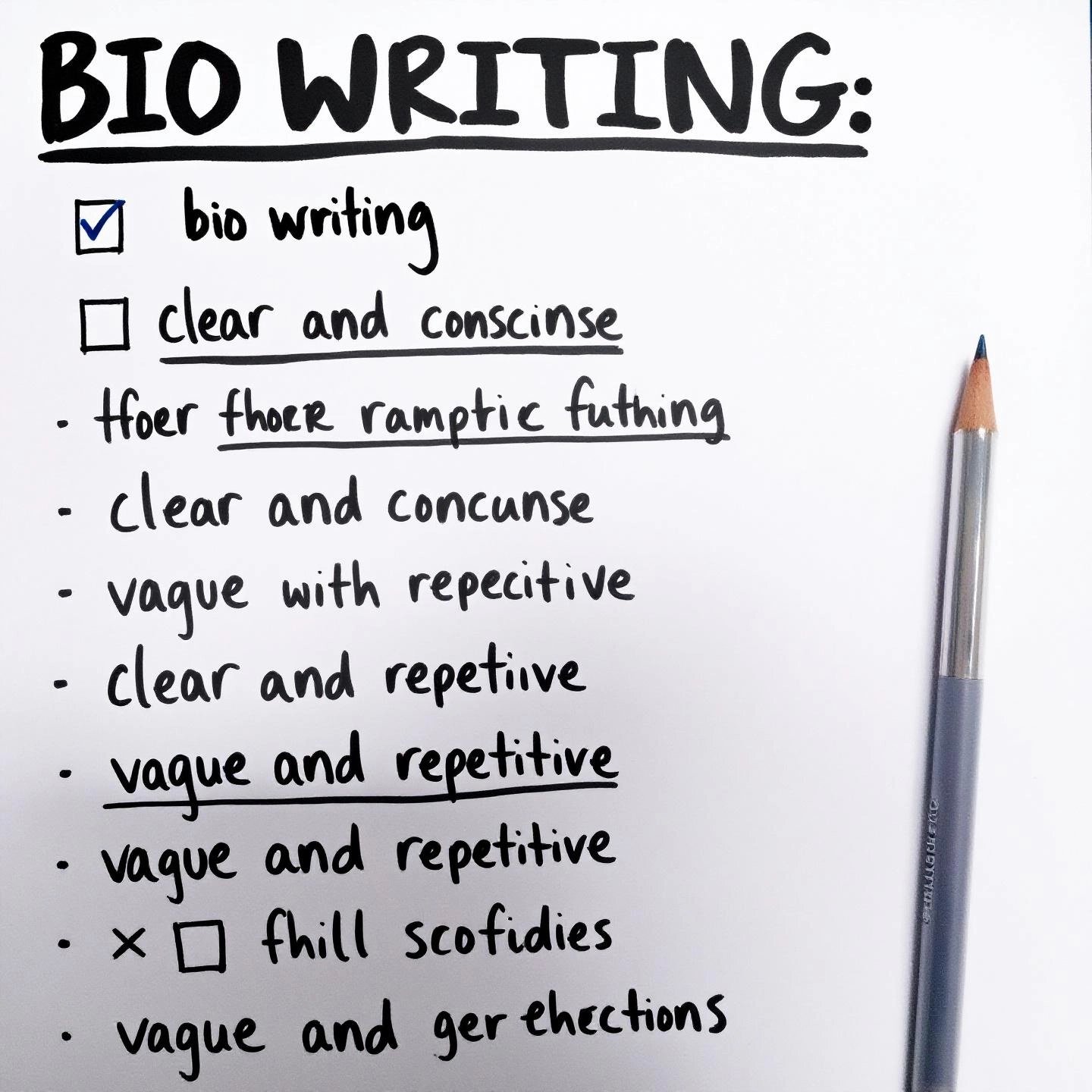 checklist highlighting common bio writing mistakes and best practices