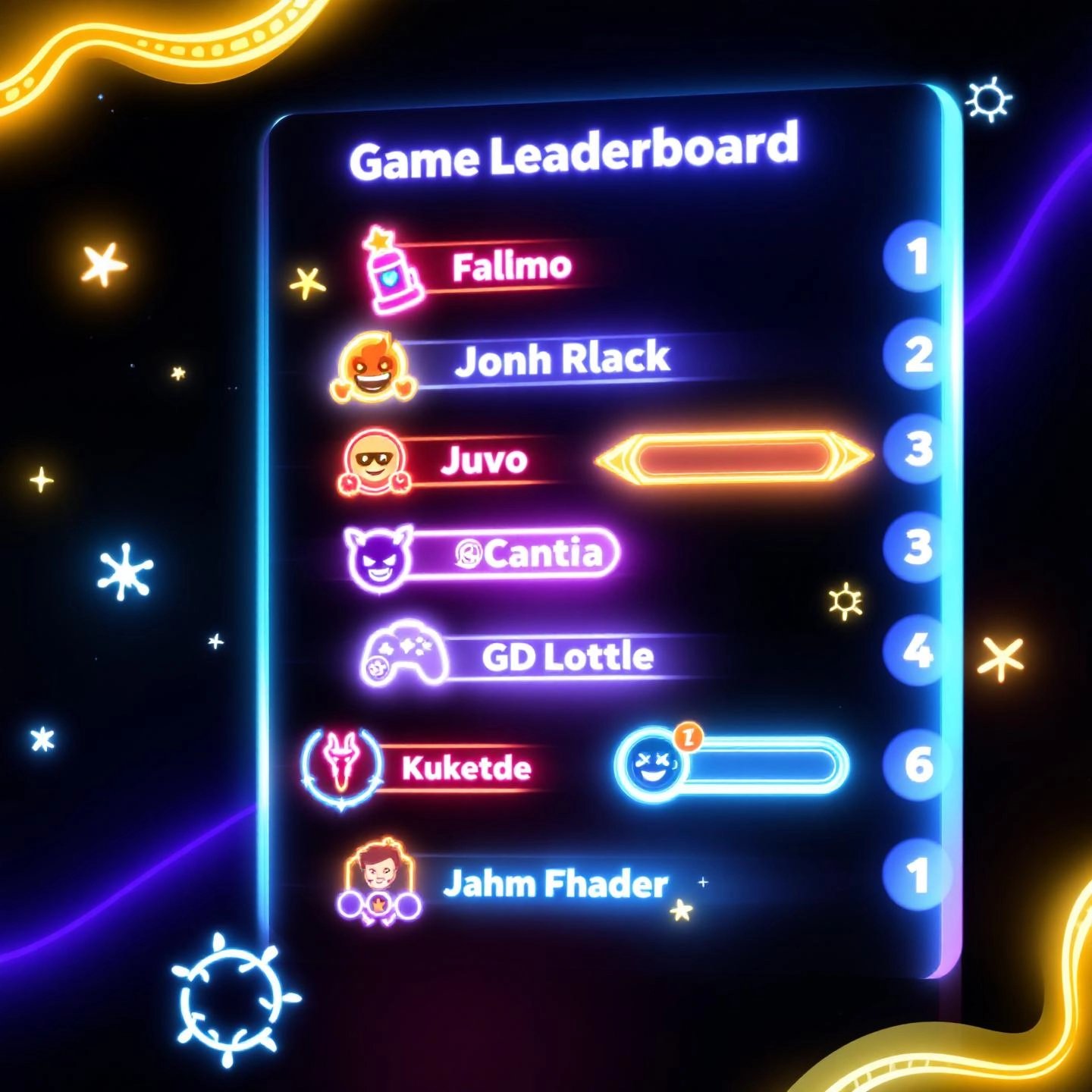creative gamertags displayed on a vibrant gaming leaderboard