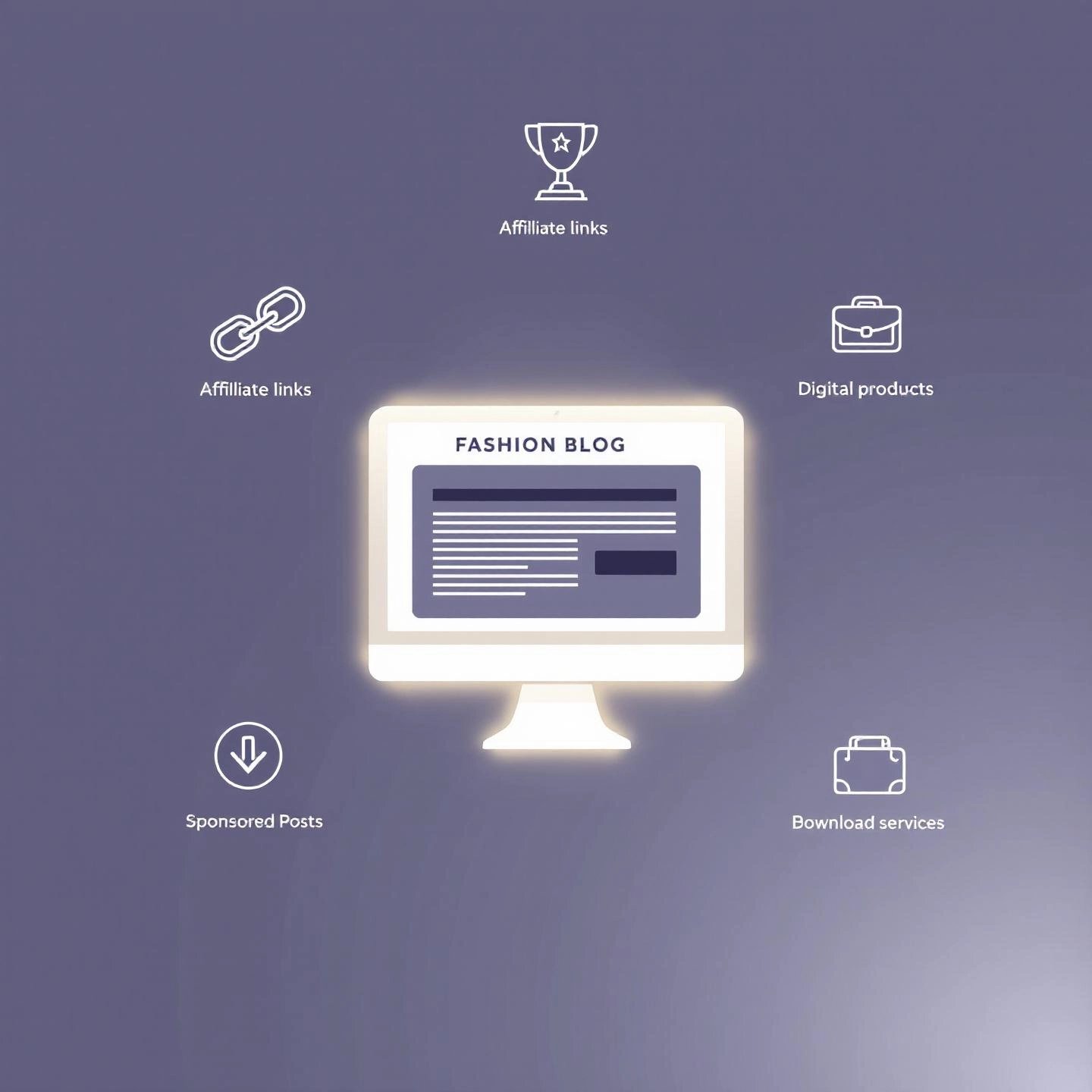 fashion blog monetization methods represented by clear icons