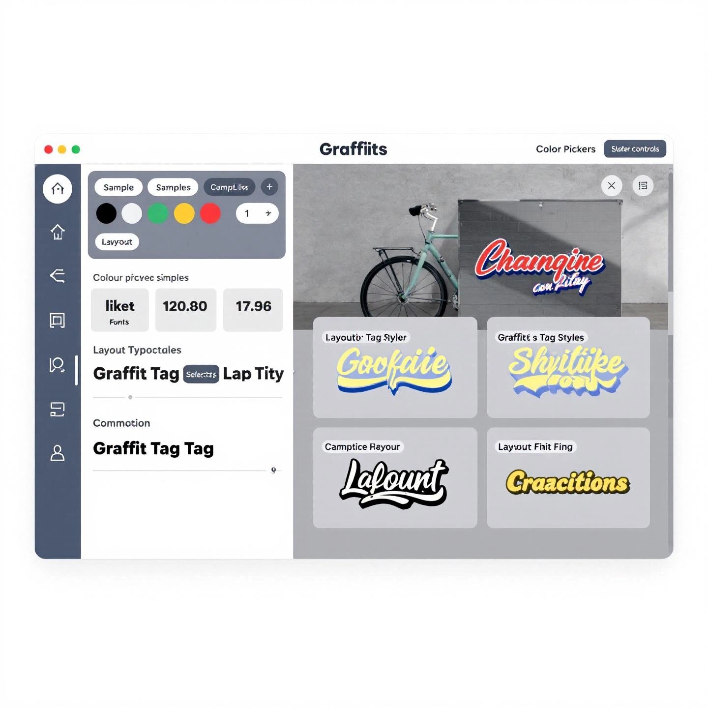 graffiti tag generator interface showing style and color options