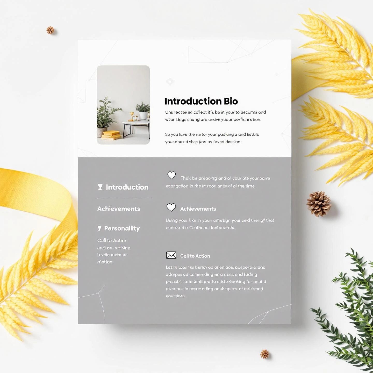 key elements of a professional bio presented with clear icons and simple graphics
