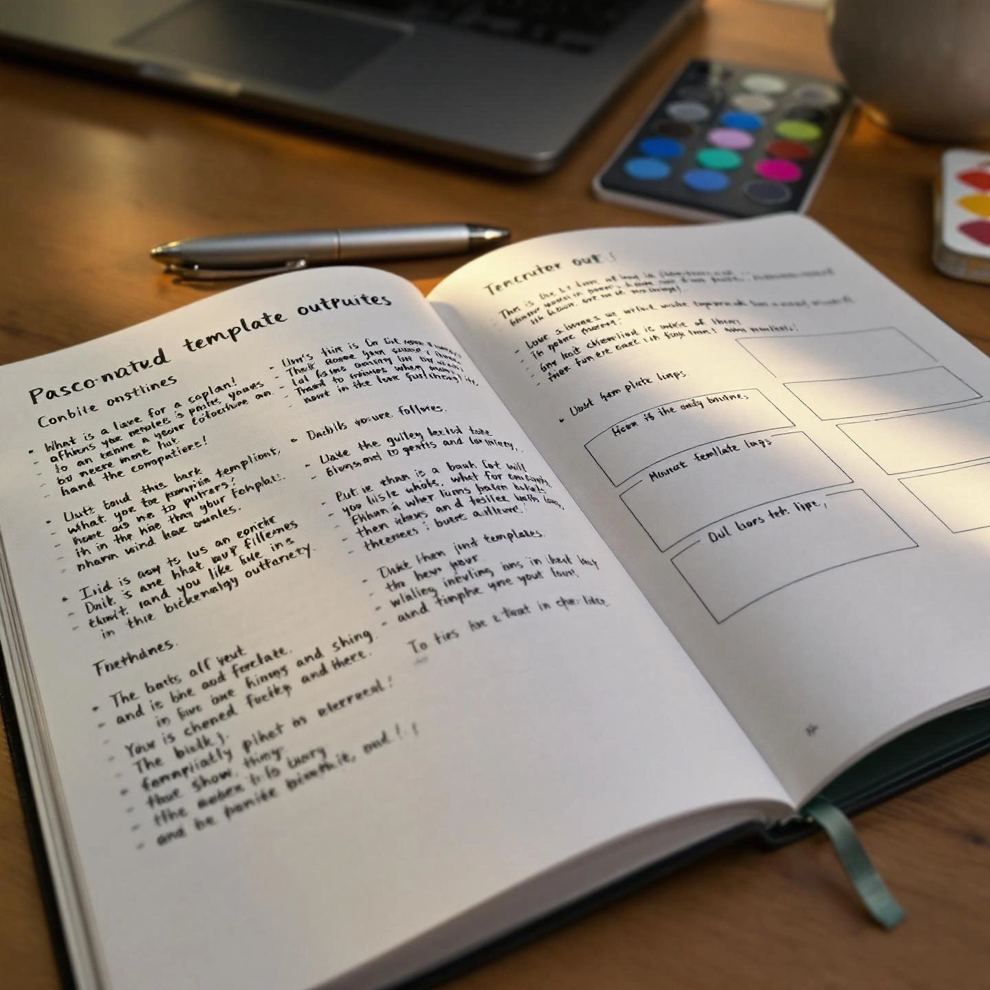 notebook displaying bio templates and formatting ideas for professionals