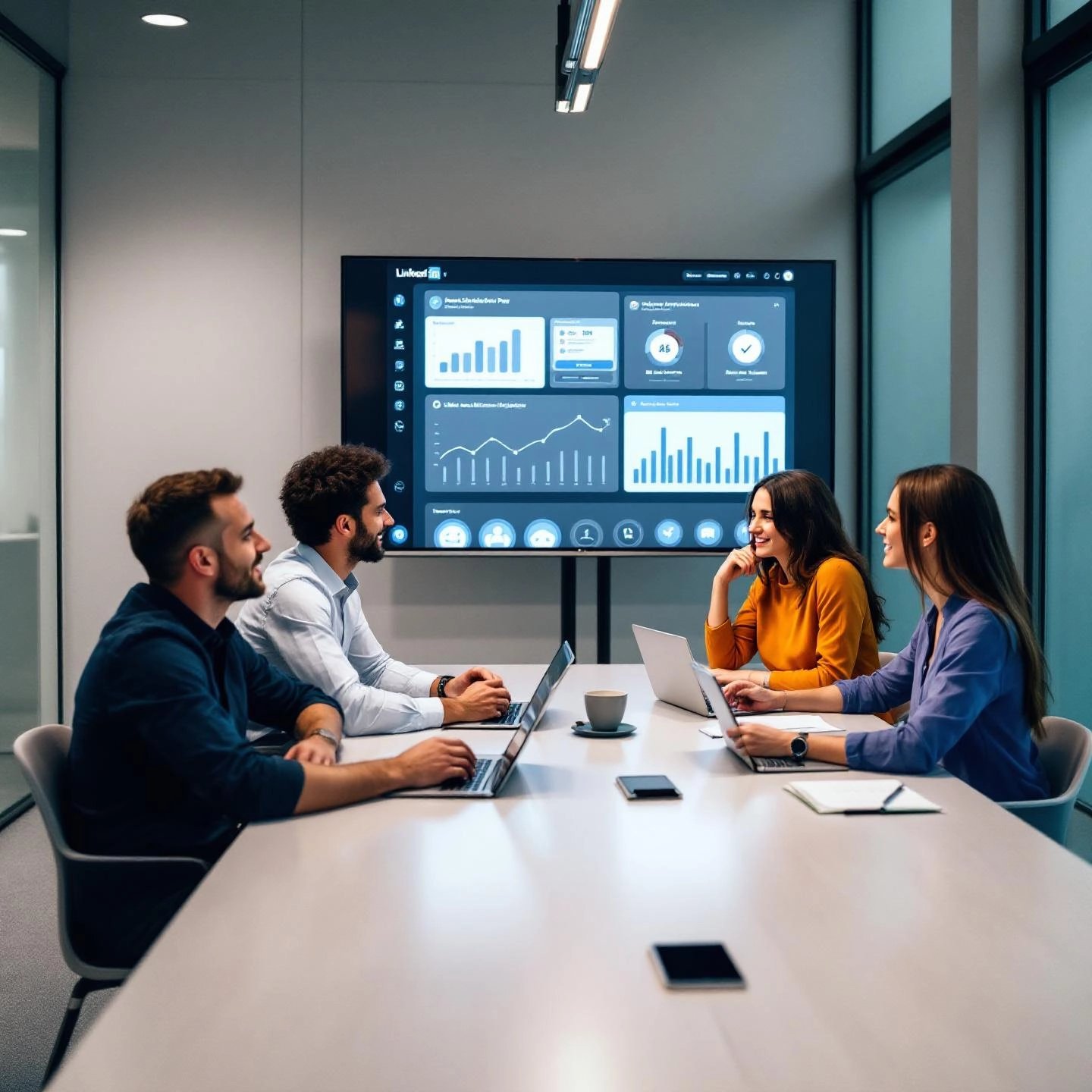 team collaborating using advanced linkedin post creator features