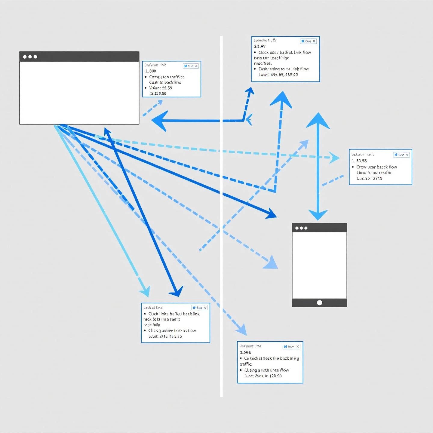 visual of competitor websites with backlink flows indicating strategic analysis