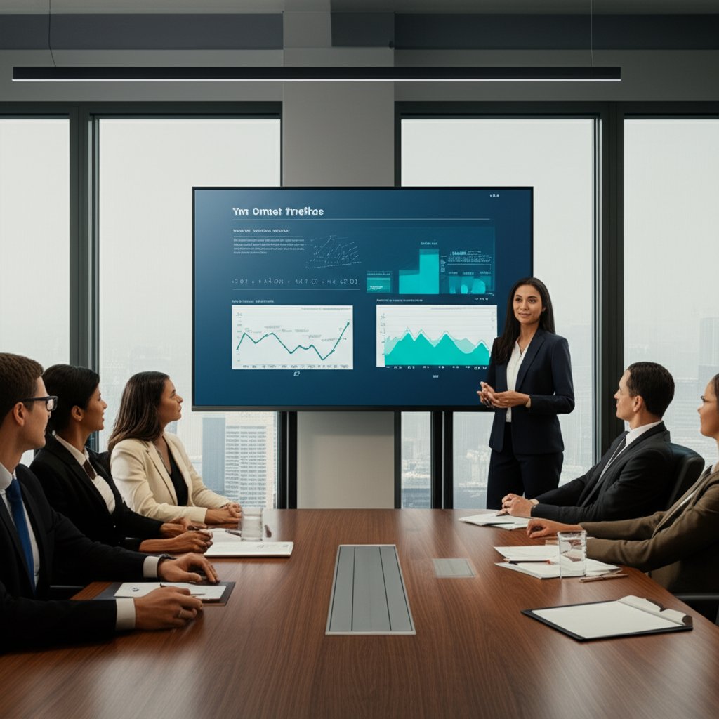 presenting tailored seo kpis to different stakeholders in a modern business setting