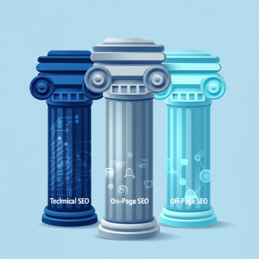 the three core pillars of seo technical on page and off page