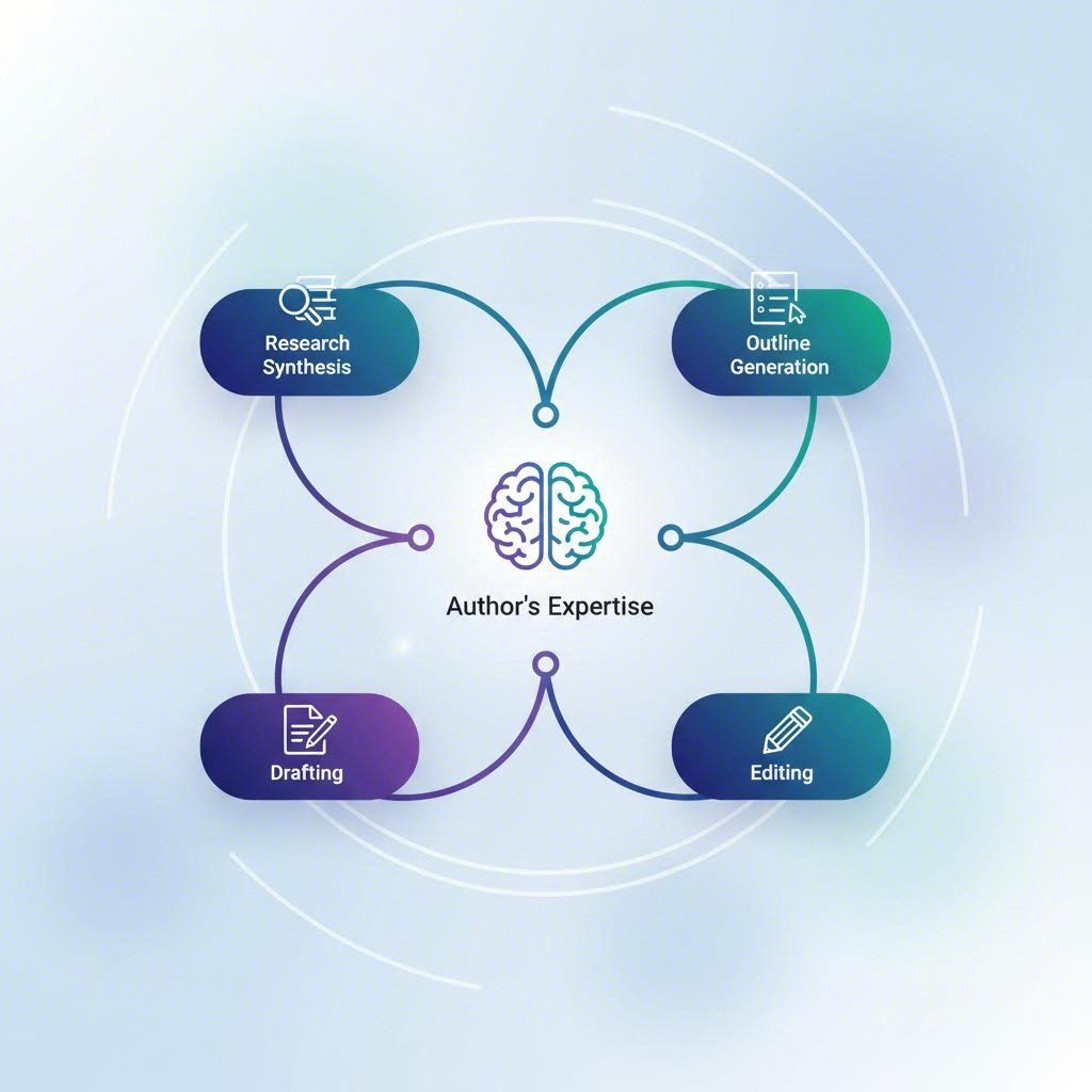 A diagram illustrating the role of AI as a supportive tool for a non fiction author