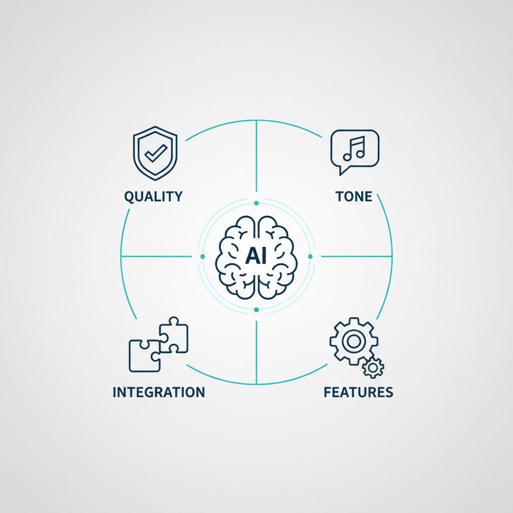 A diagram showing the key features to look for in an AI email writer