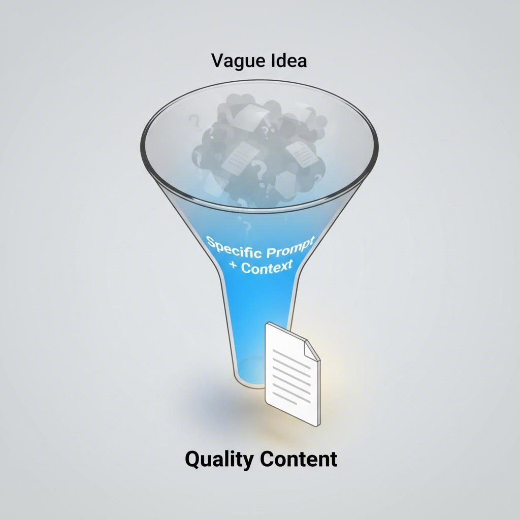 A visual guide illustrating how to create effective AI prompts for better writing output