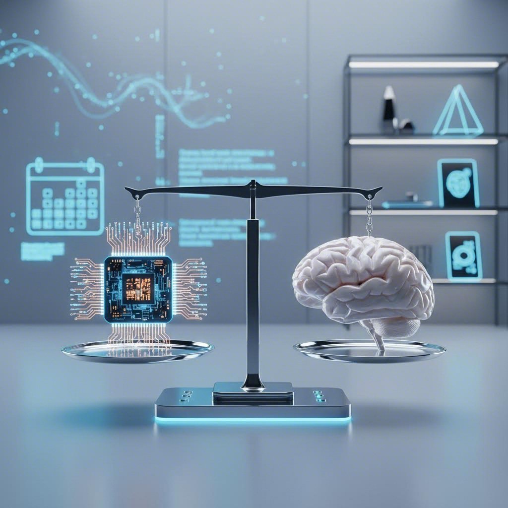 Abstract representation of balancing automated AI detection with human contextual analysis