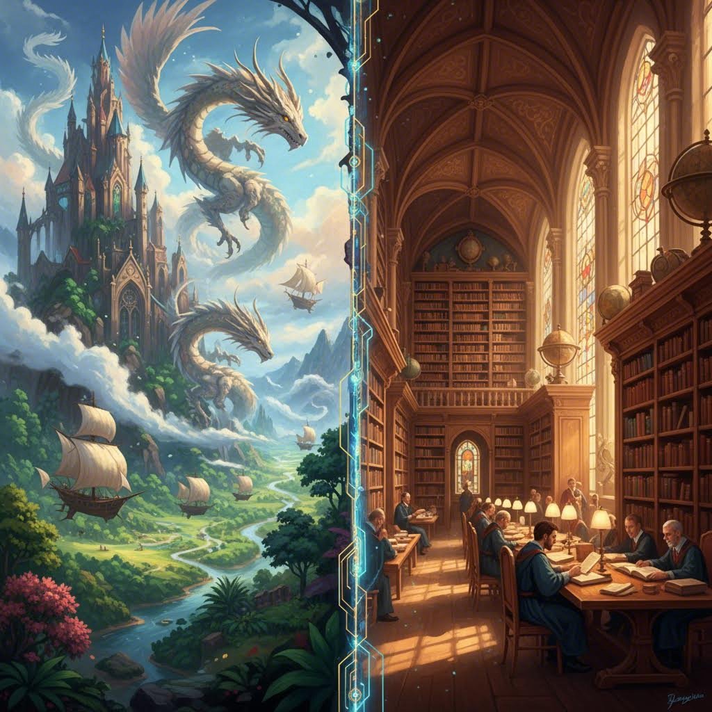 An artistic representation of AI's application in both fiction and non fiction book writing