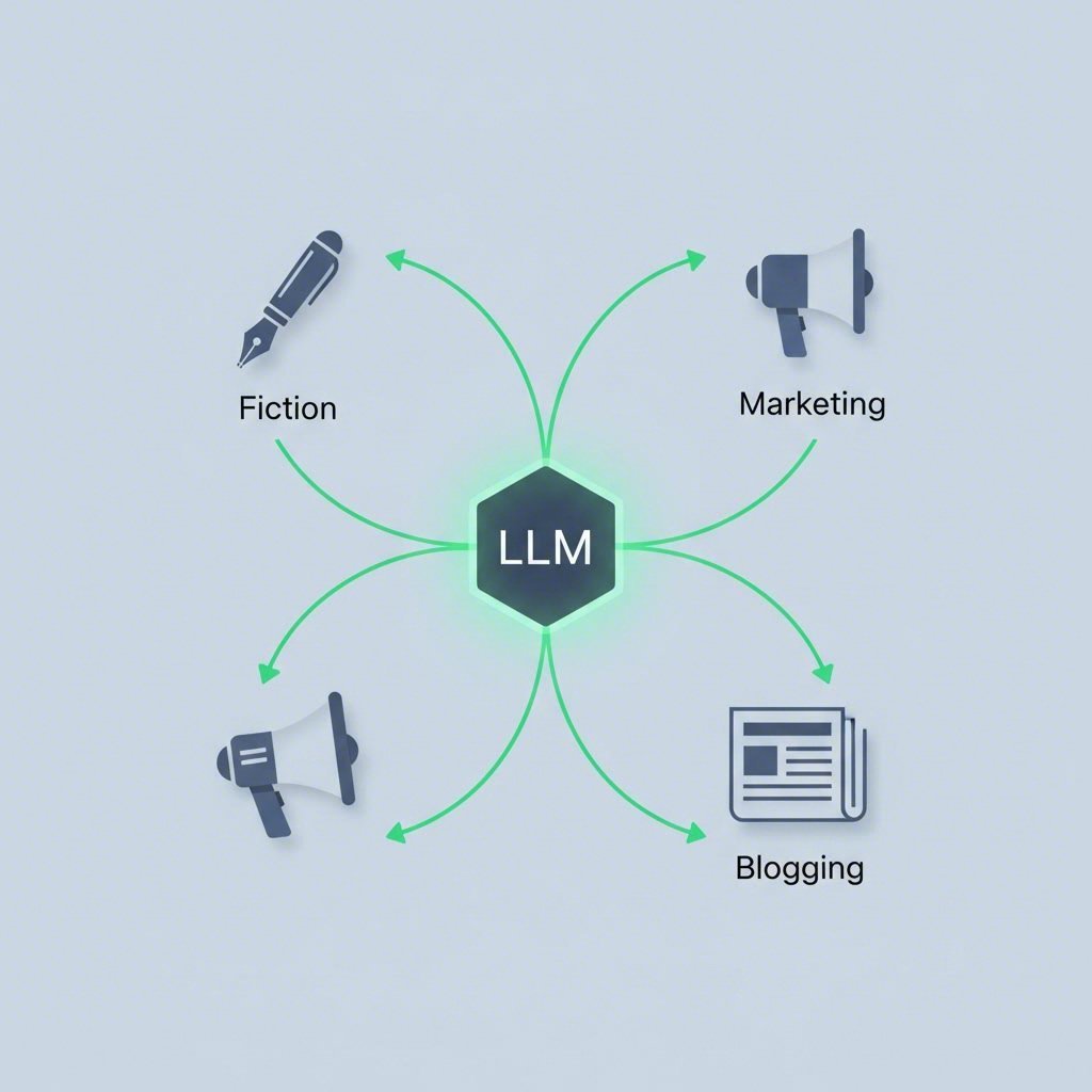 Diagram explaining the difference between a core AI model and specialized writing tools