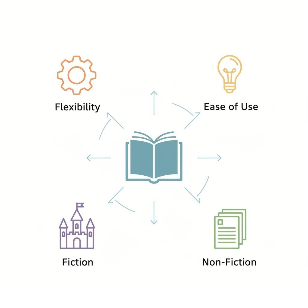 Diagram illustrating the key criteria for choosing an AI book writing tool