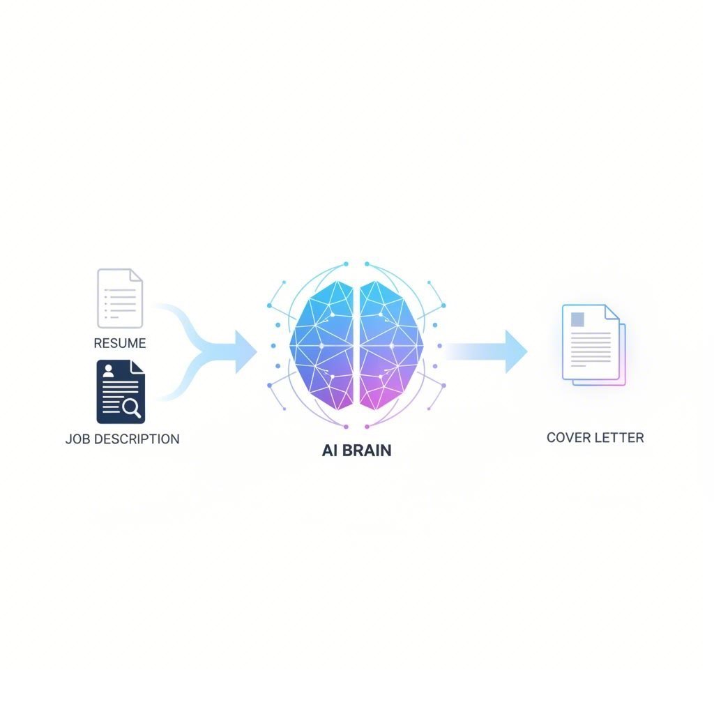 Diagram showing how AI analyzes a resume and job description to create a cover letter