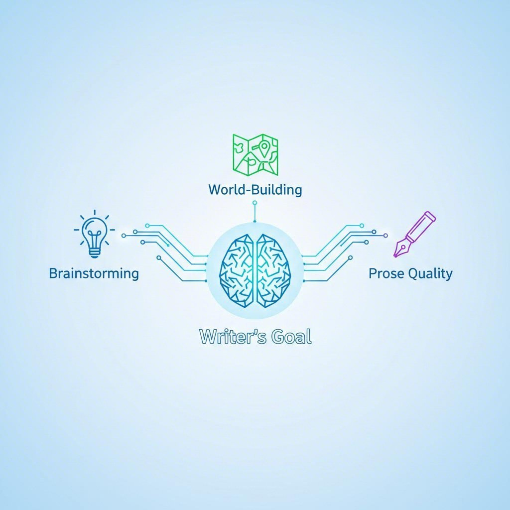 Infographic illustrating the key criteria for selecting an AI writing tool based on author needs