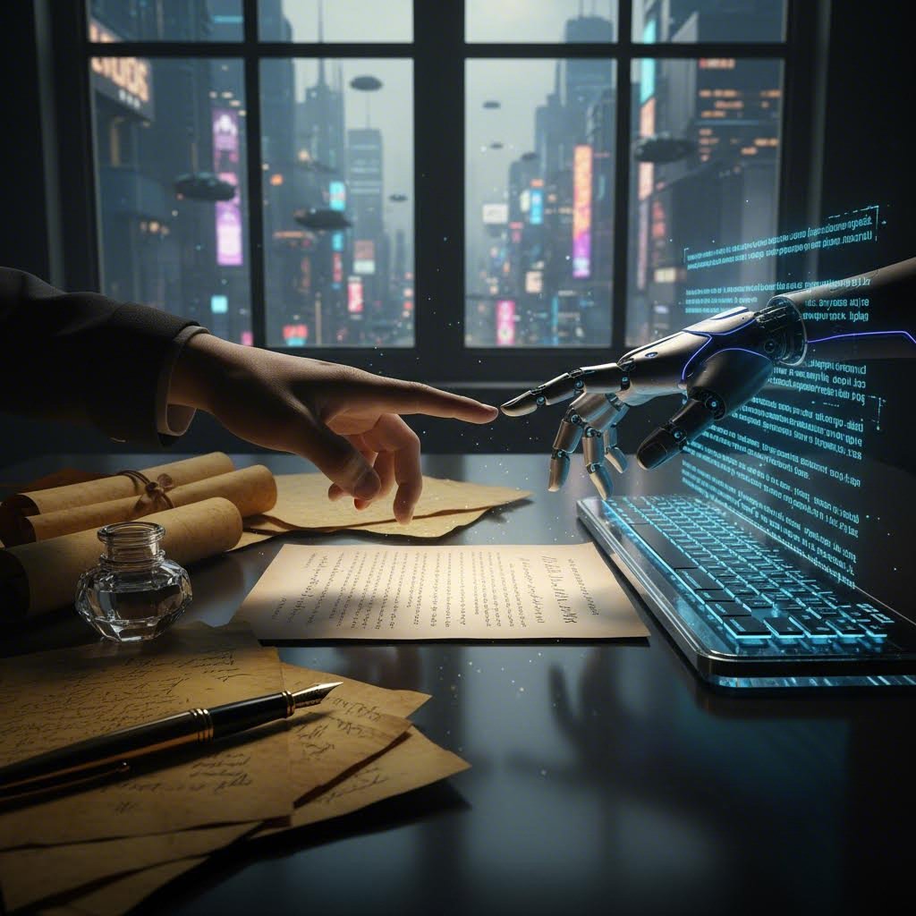 Symbolic representation of the collaborative future between human writers and AI tools