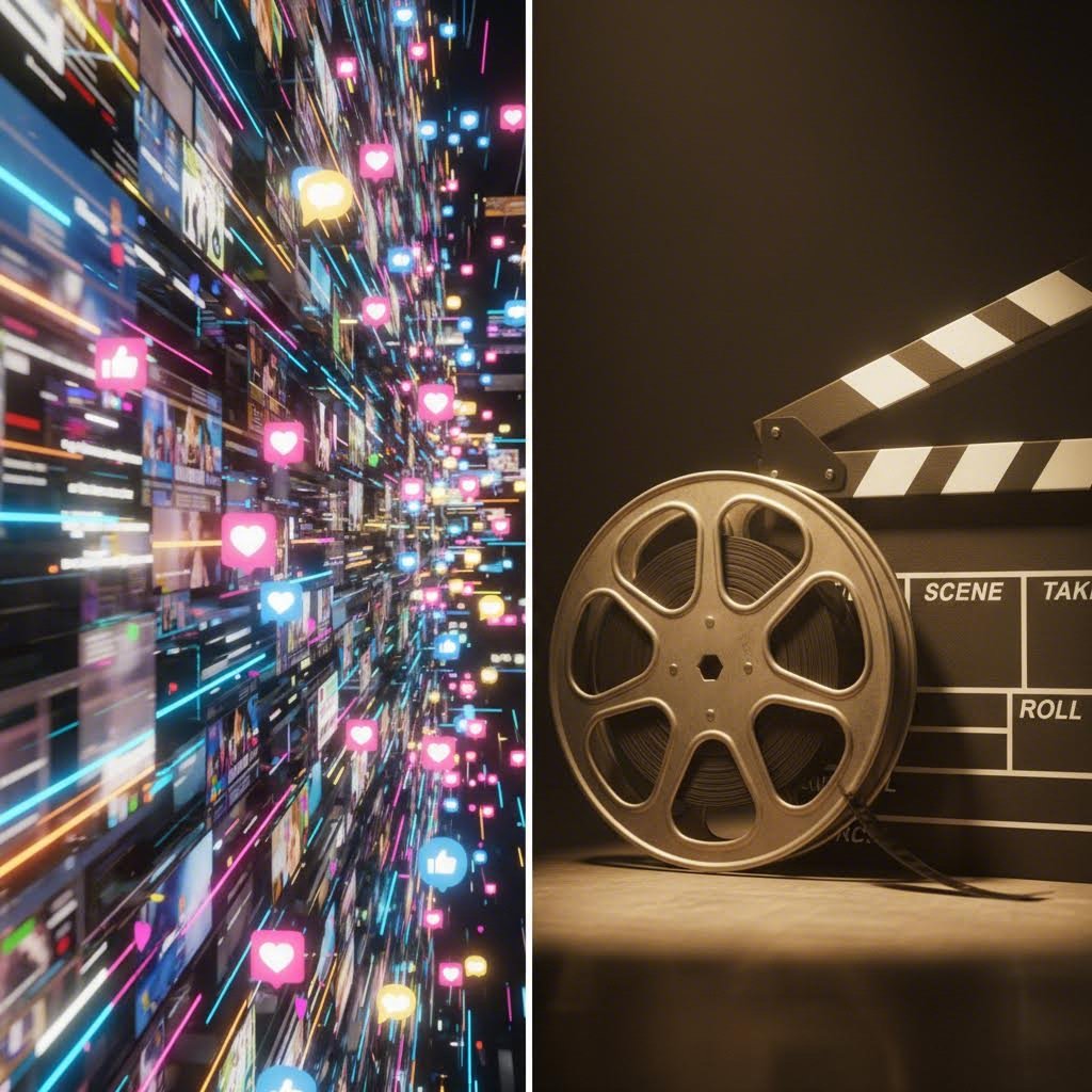 Visual comparison of AI script writing needs for YouTube versus feature films