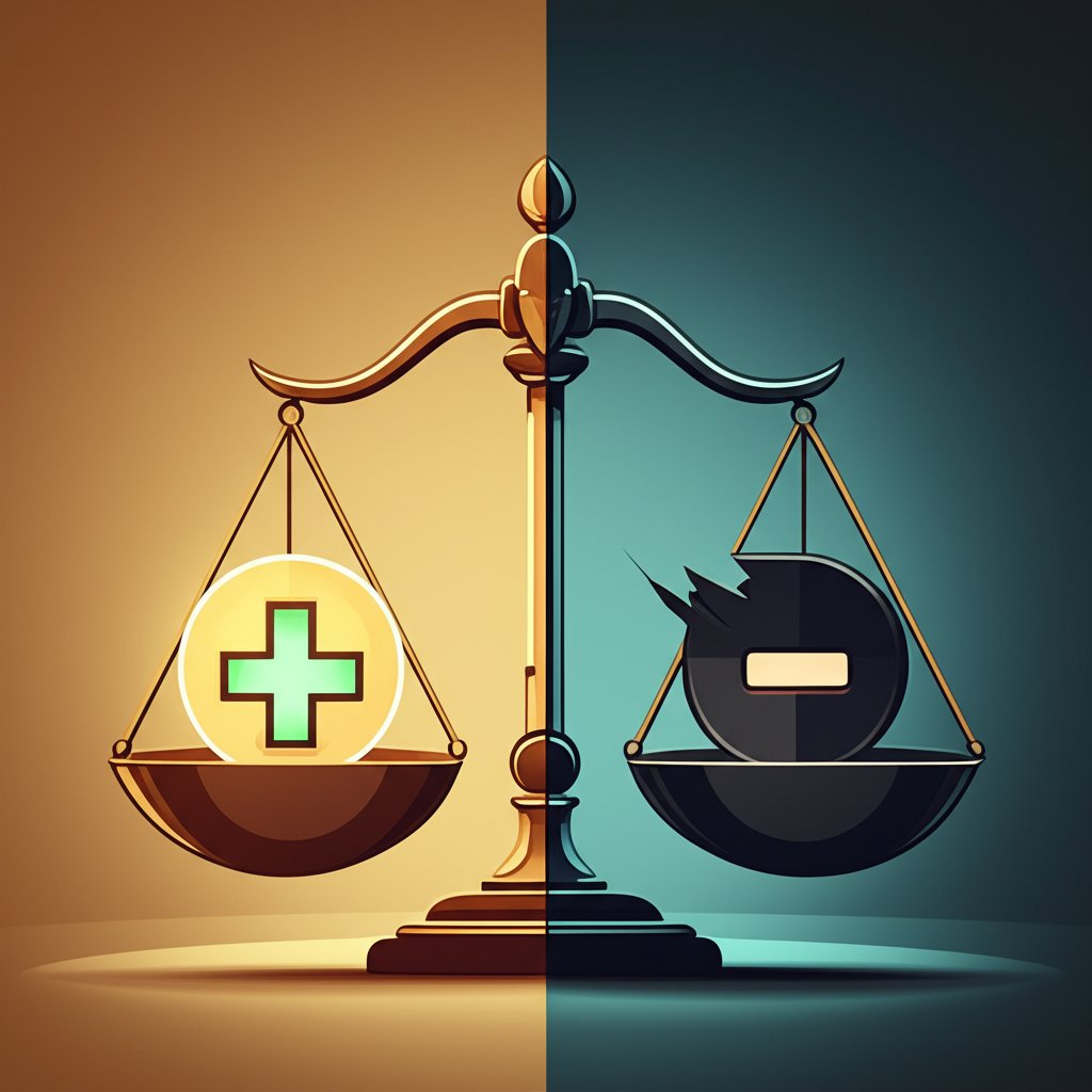 a balanced visual metaphor for comparing the pros and cons of a service