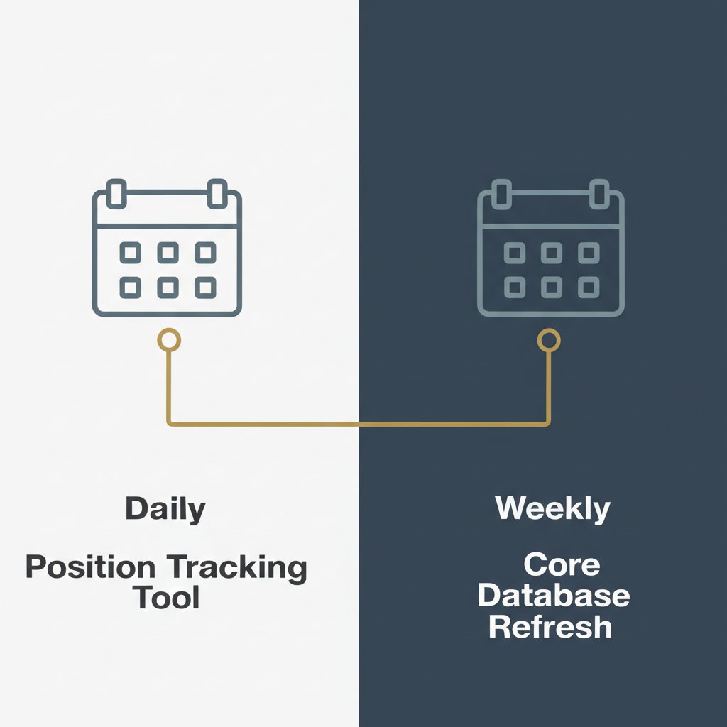 a diagram comparing the daily update frequency of position tracking with the weekly refresh of the core database