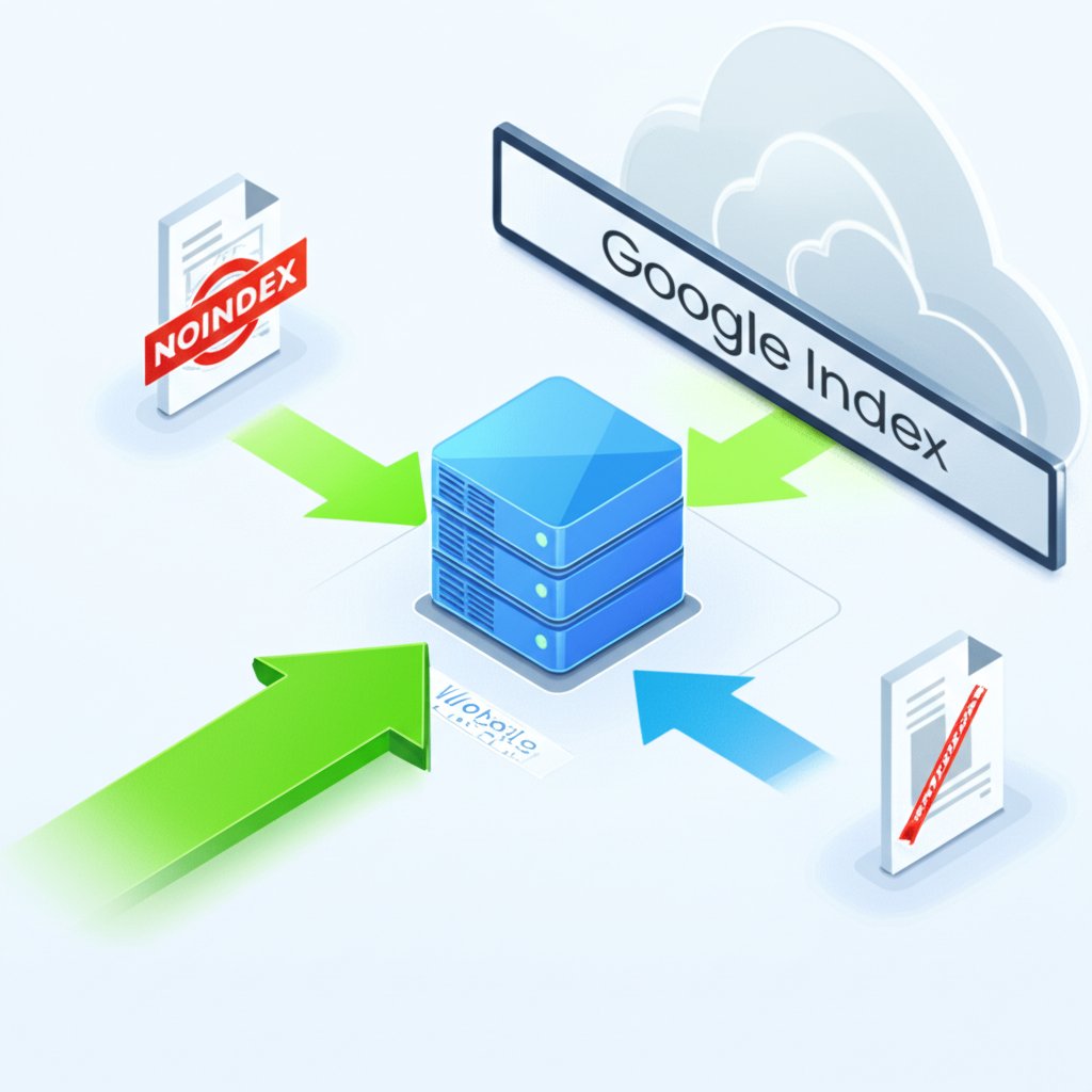a diagram illustrating how the noindex robots meta tag prevents a webpage from being included in googles search index