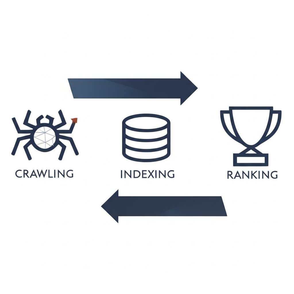 a diagram illustrating the seo process of crawling indexing and ranking