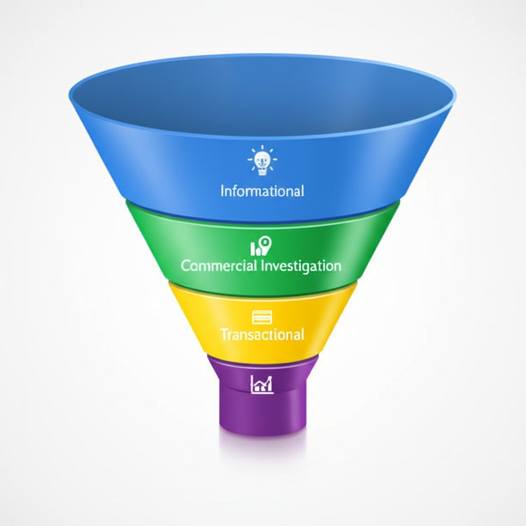 a diagram showing the funnel of buyer intent from informational searches to transactional keywords