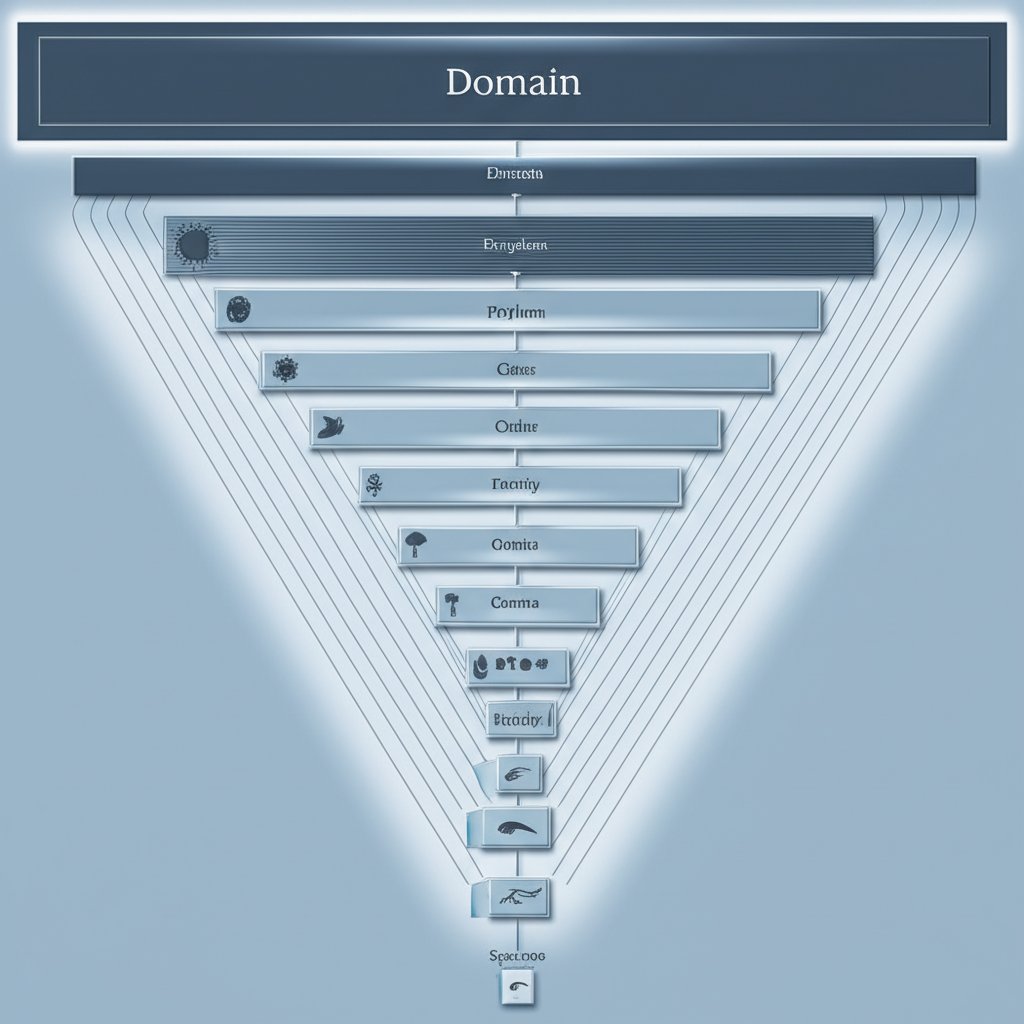 a hierarchical diagram of the taxonomic ranks in biology from domain to species