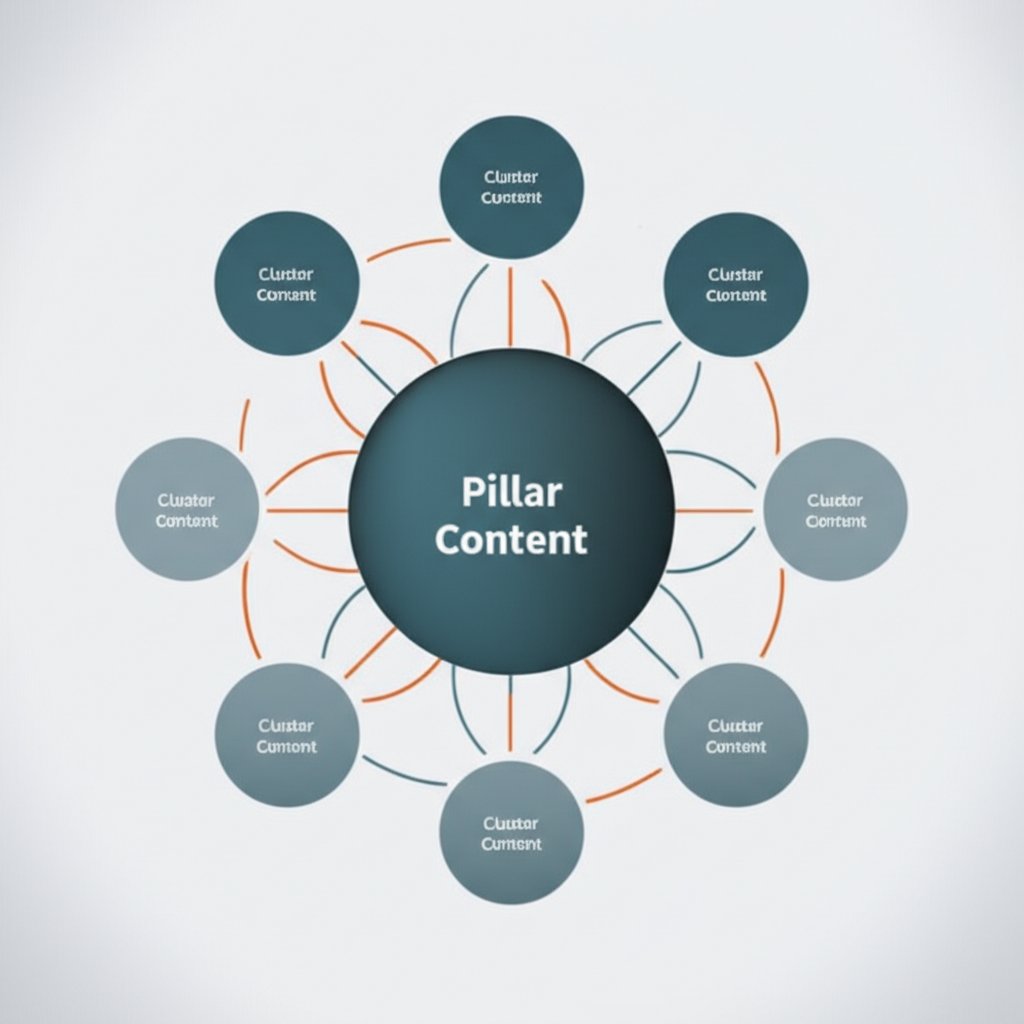 a simple diagram showing the pillar and cluster model for a content hub strategy