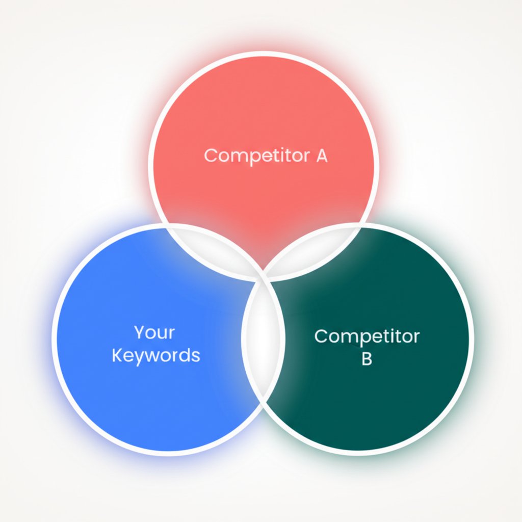 a venn diagram illustrating the core concept of a keyword gap analysis