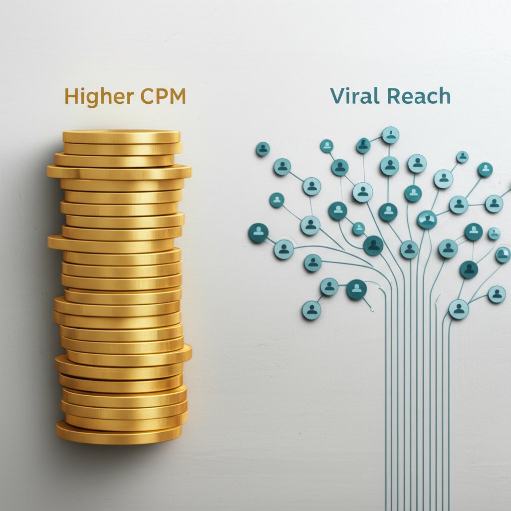 a visual comparison of monetization potential versus viral audience reach on different video platforms