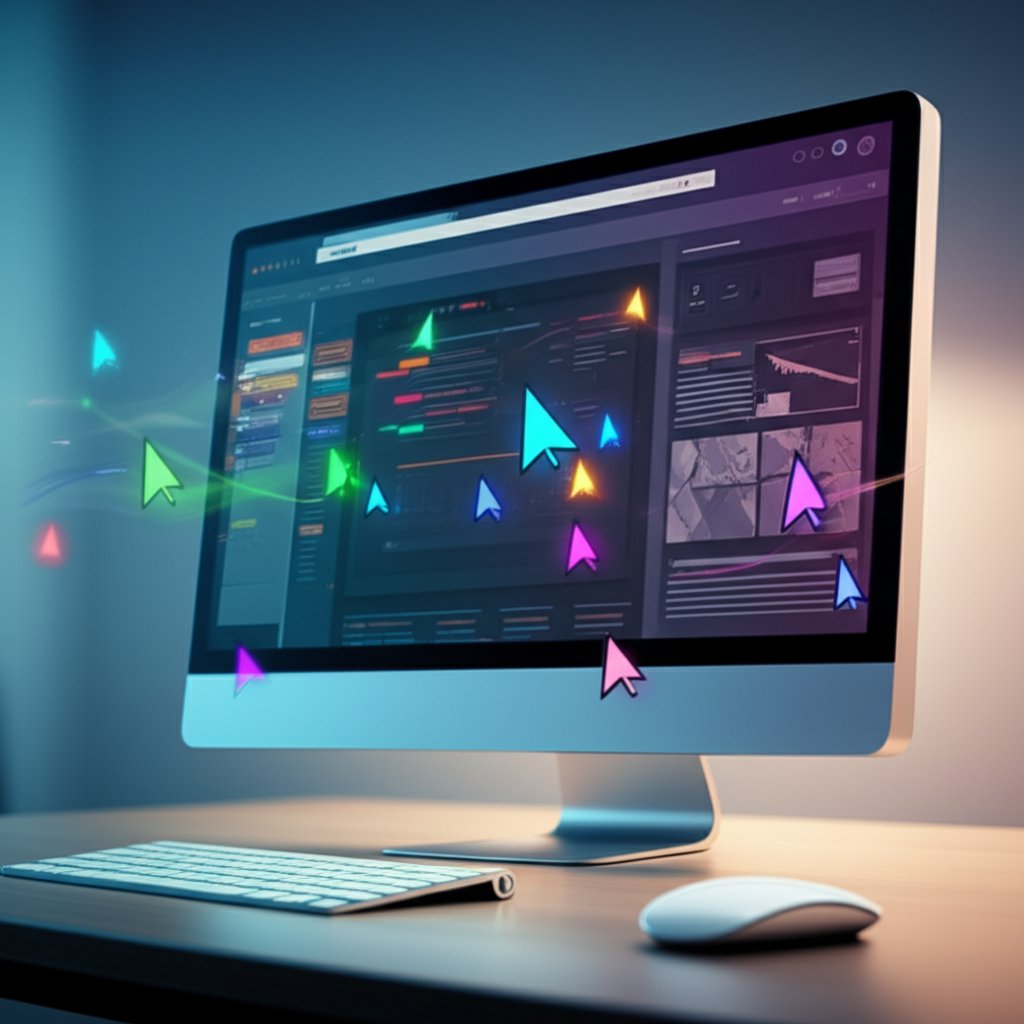 abstract depiction of multiple users collaborating on a web design project