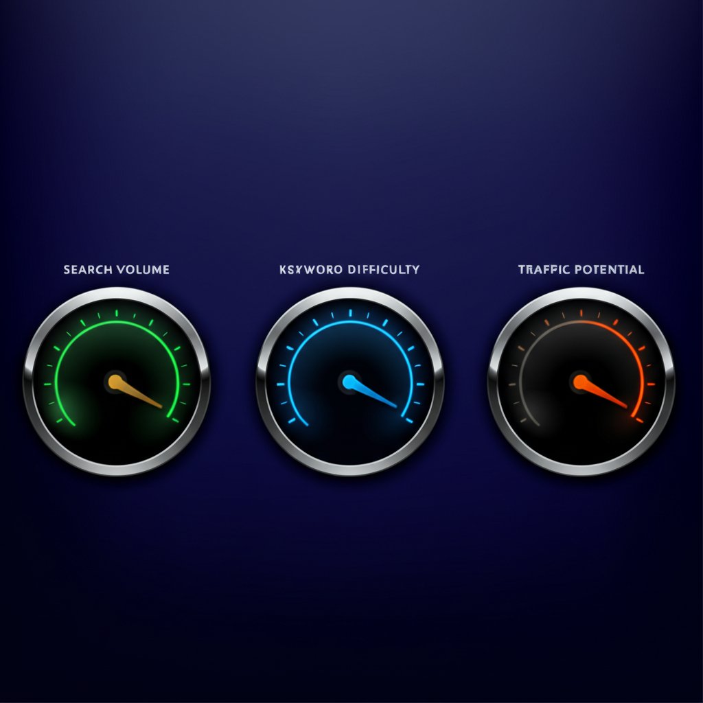 an abstract representation of key seo metrics used in keyword analysis including volume and difficulty