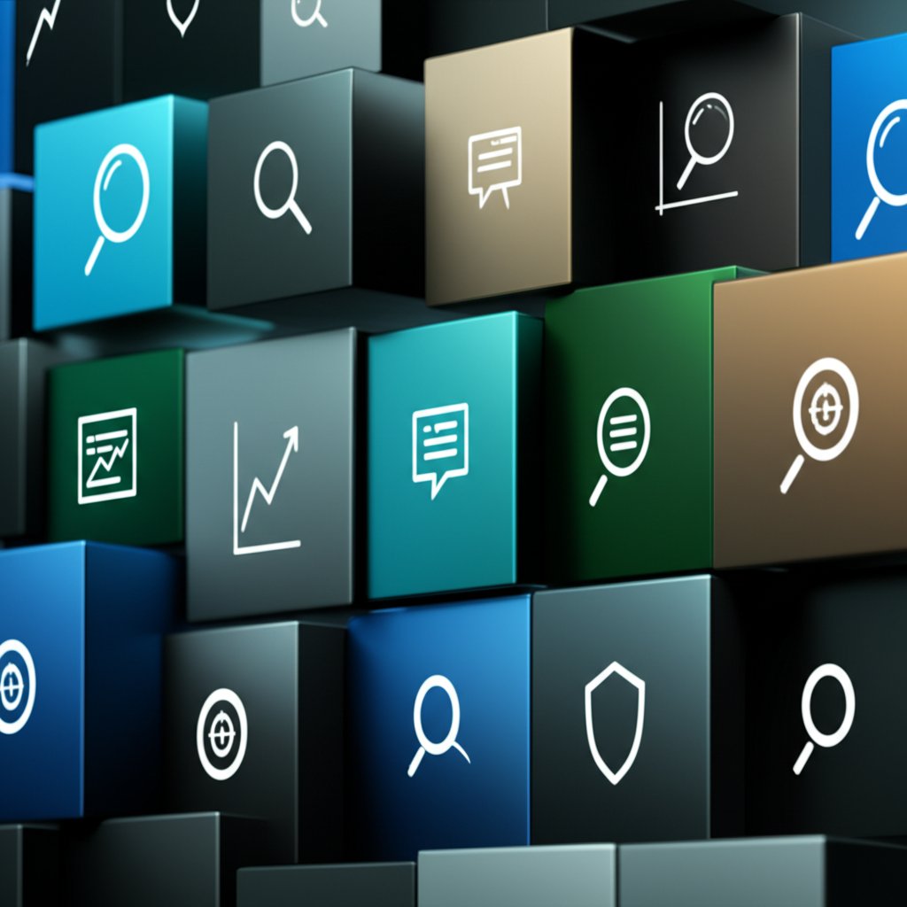 an abstract visual comparison of different keyword monitoring tool features