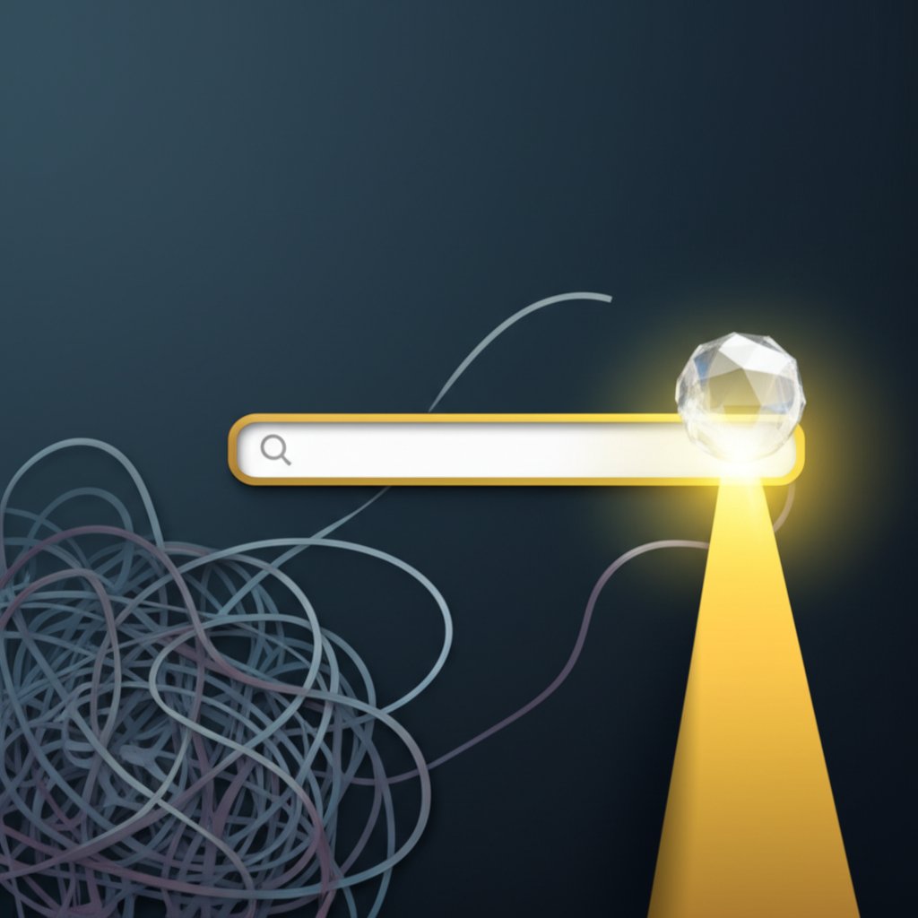 an illustration comparing complex navigation with the direct path provided by a website search bar