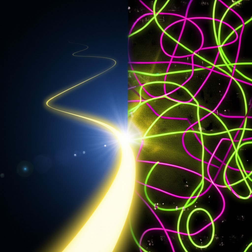 an illustration contrasting an organized internal linking path with a chaotic broken one