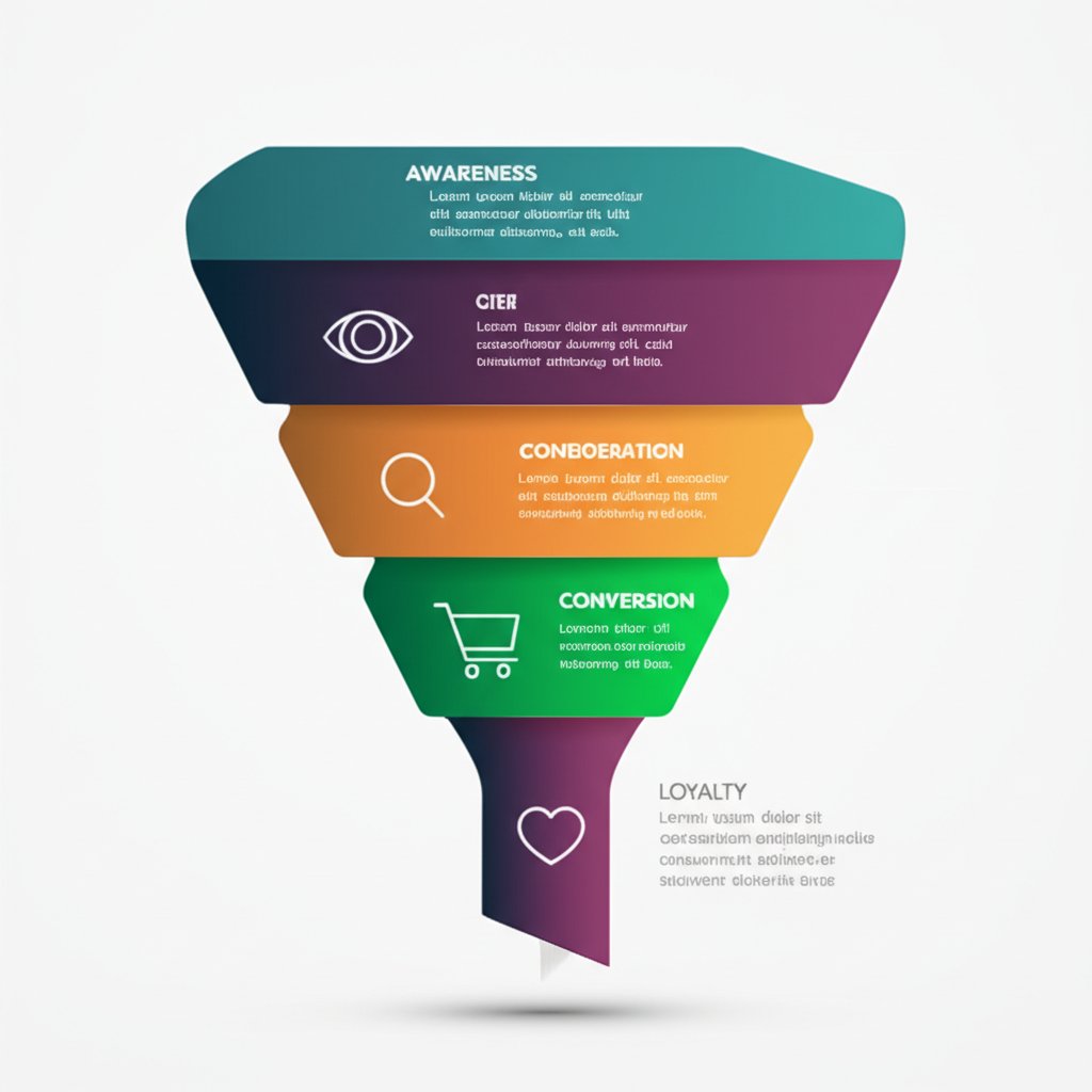 an infographic detailing the four key stages of the marketing funnel awareness consideration conversion and loyalty