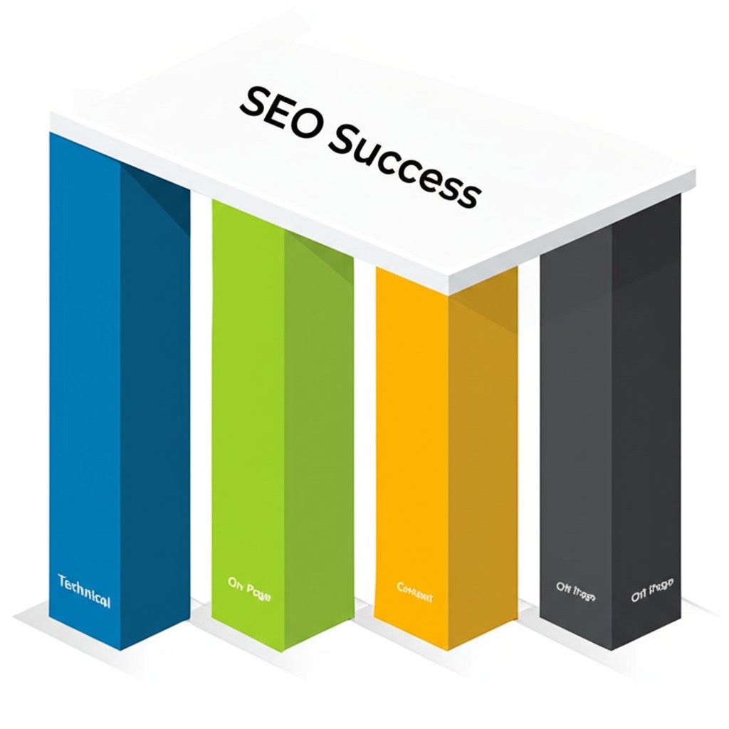an infographic of the four pillars of a successful seo strategy