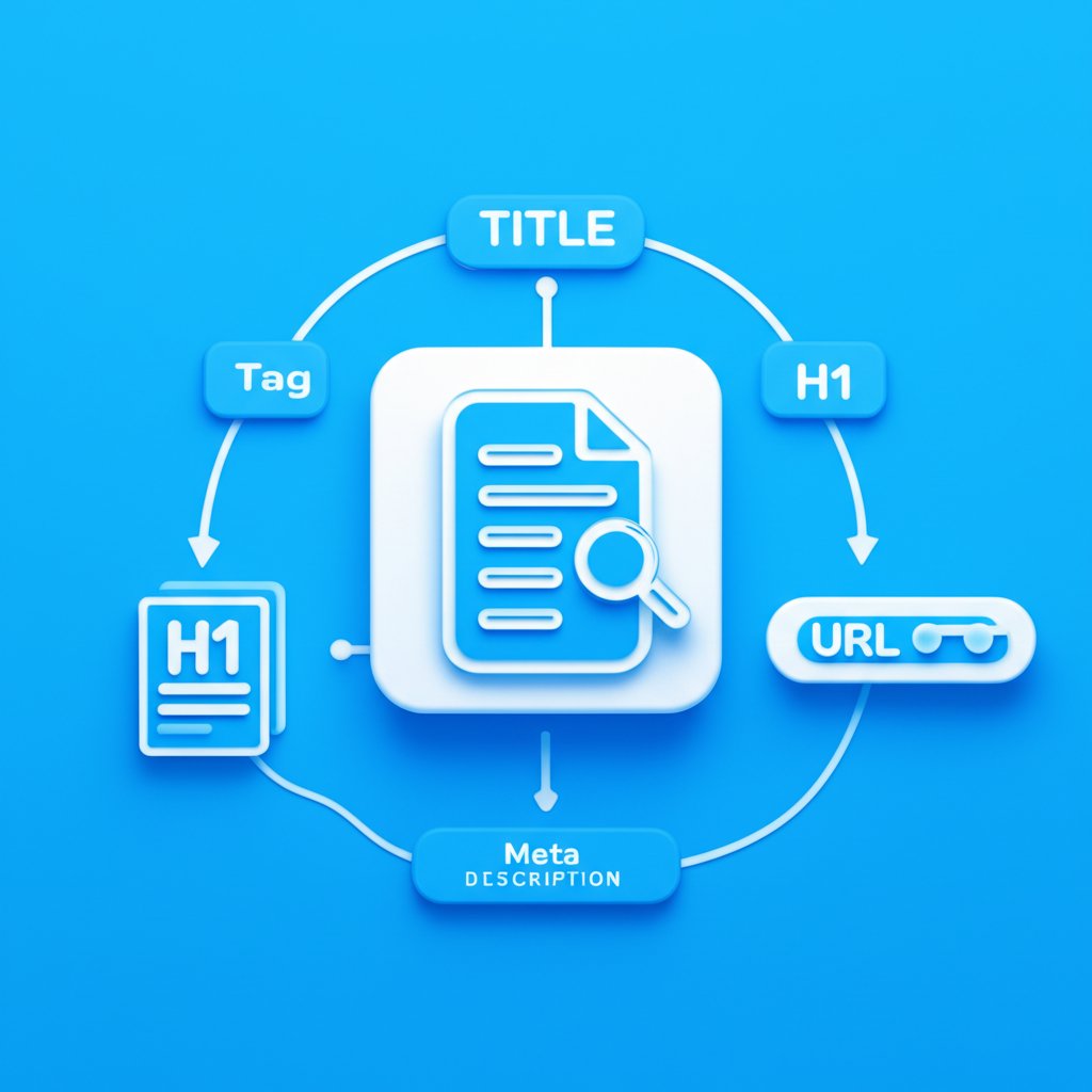 an infographic showing key technical on page seo elements like title tags and urls