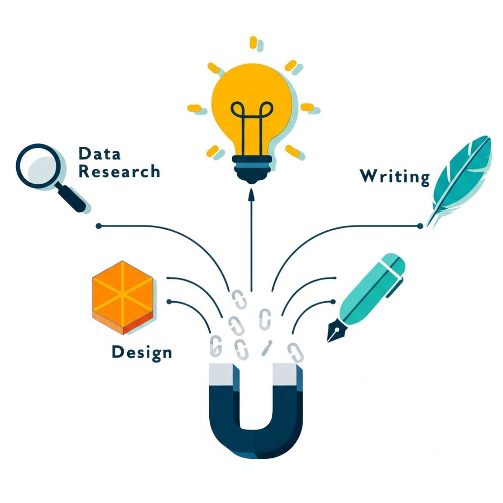 an infographic showing the process of creating a linkable asset to attract backlinks naturally