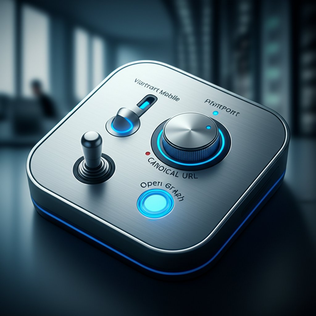 conceptual art of a control panel representing technical and social meta tags for advanced website optimization