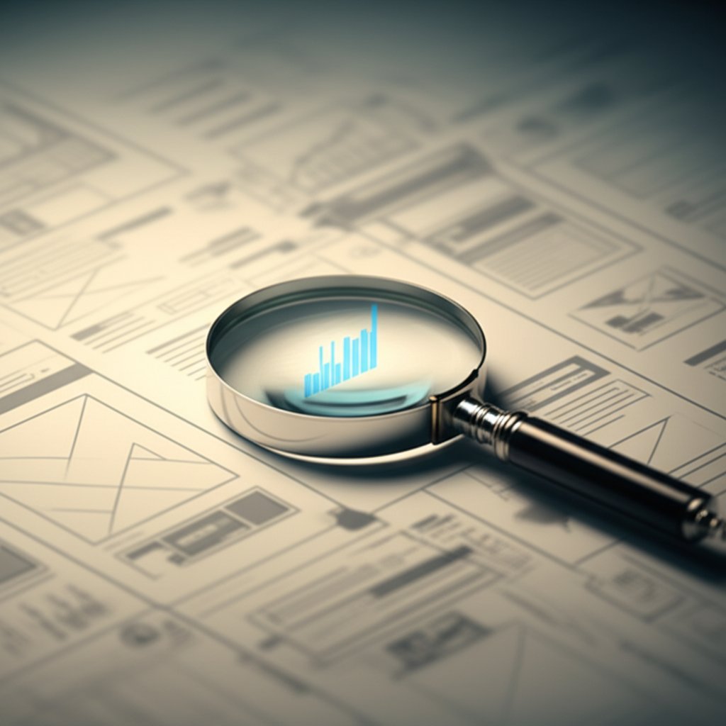 conceptual art of a magnifying glass examining a websites analytics