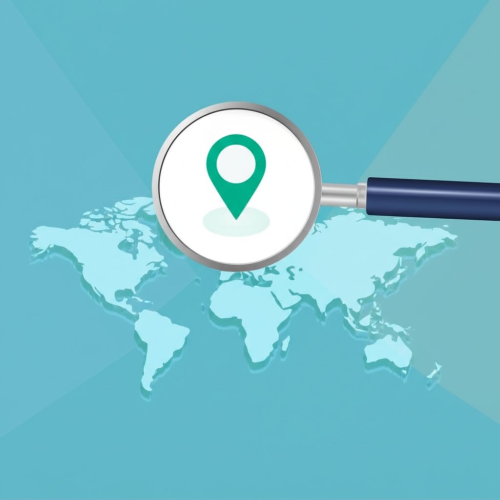 conceptual art of a magnifying glass focusing on a map for local seo rank checking