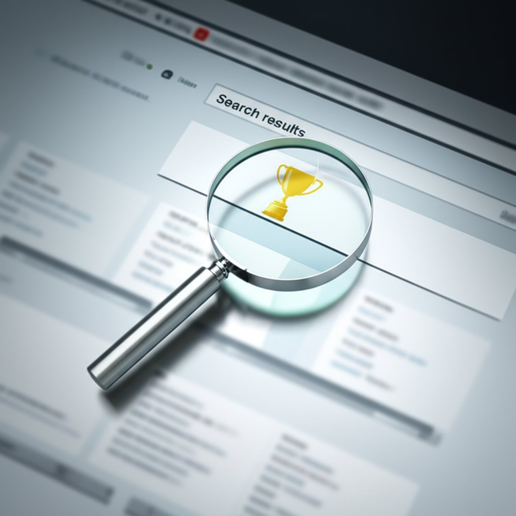 conceptual art of a serp checker tool identifying top keyword rankings