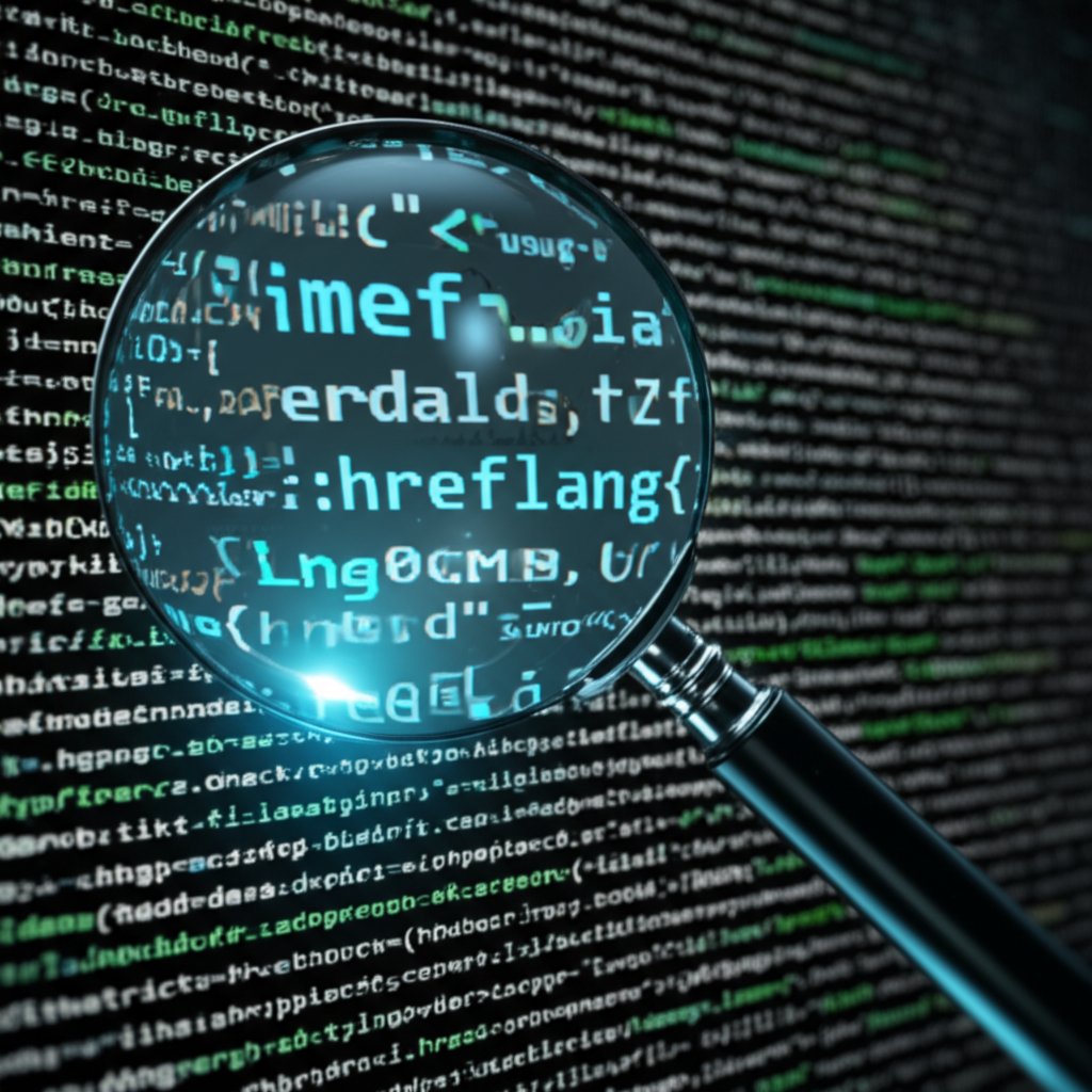 conceptual art representing the process of auditing and debugging hreflang code for errors